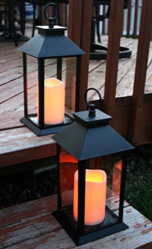 BANBERRY DESIGNS Decorative Black Lanterns - Set of 2 Lanterns with LED Candles Each with 5-Hour ... | Amazon (US)