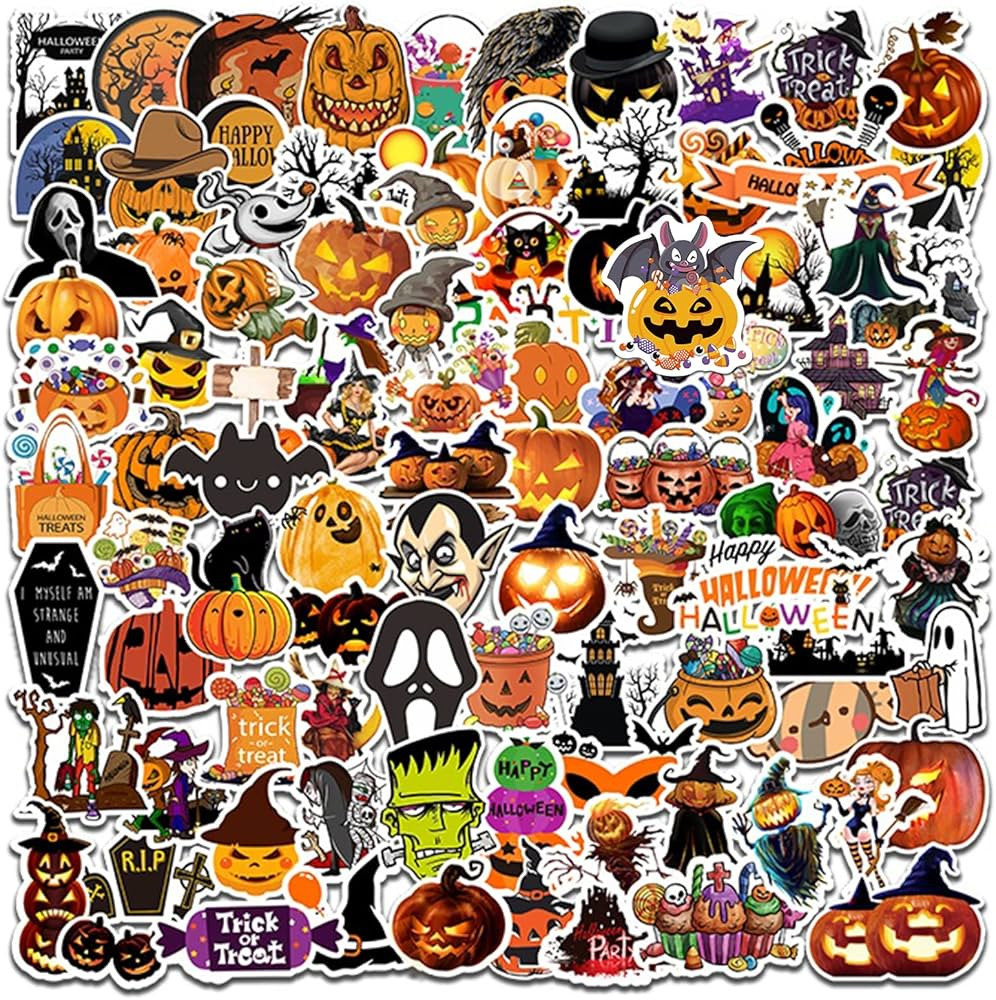 100PCS Non-Repeating Halloween Pumpkin Theme Stickers, Vinyl Waterproof Holiday Party Stickers, K... | Amazon (US)