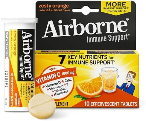 Airborne 1000mg Vitamin C with Vitamin D & Zinc, Sugar Free Multivitamin Immune Support Supplemen... | Amazon (US)