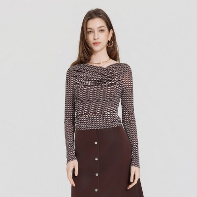 Women's Long Sleeve Off the Shoulder Wrap Top - A New Day™ Black Polka Dots XXL | Target