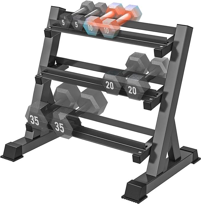 YOLEO 1100LBS Dumbbell Rack- Adjustable 3 Tier Weight Rack for Home Gym, Heavy Duty Weight Storag... | Amazon (US)