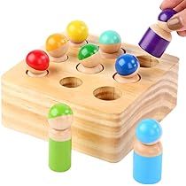 Montessori Toys for 1 2 Year Old Toddlers, Wooden Rainbow Peg Dolls Shapes Sorting Toys, 9 Wood Peop | Amazon (US)