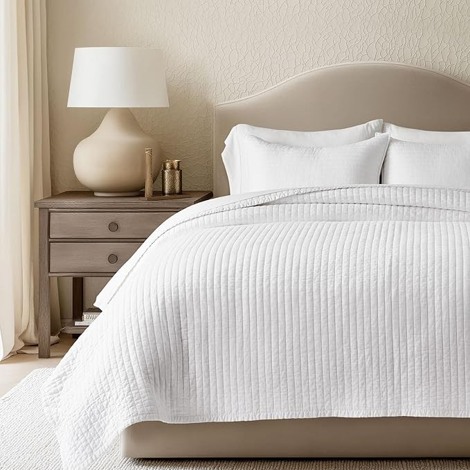 Cotton Sateen Quilt Set Queen Size, Pre-Washed Cotton Channel Stitch Coverlet Bedspread, 3 Pieces... | Amazon (US)
