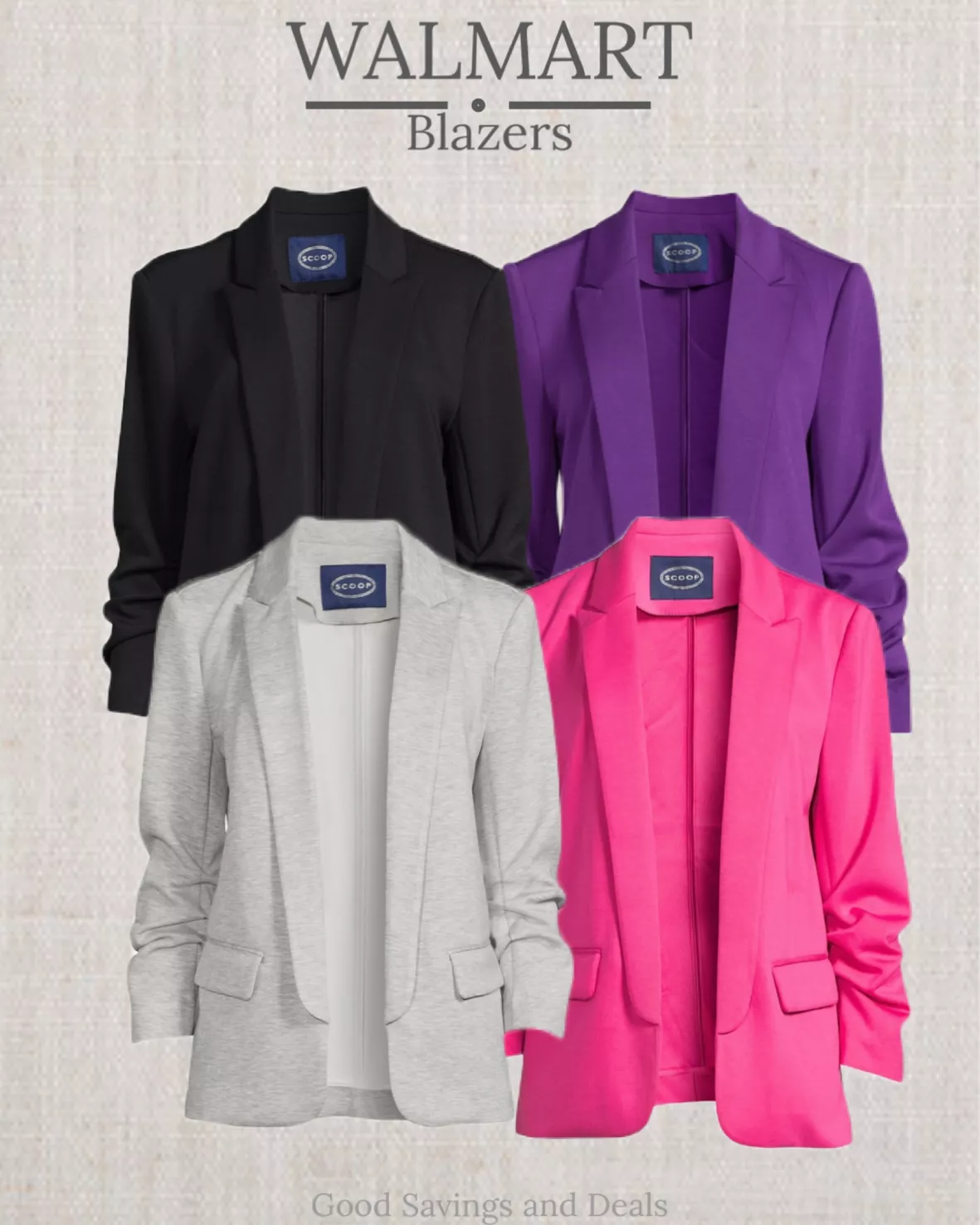 Scoop Women's Relaxed Scuba Knit Blazer with Scrunch Sleeves, Sizes XS-XXL  