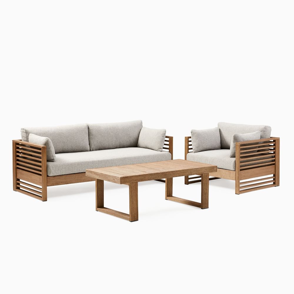 Santa Fe Slatted Outdoor Sofa, Lounge Chair &amp; Portside Coffee Table Set | West Elm (US)
