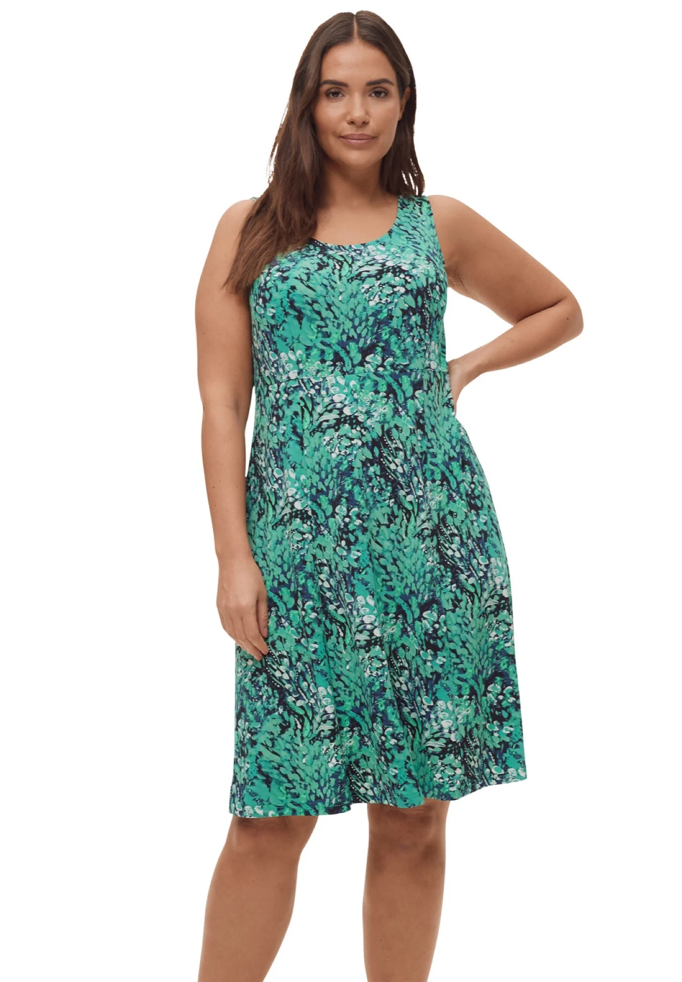 ellos Women's Plus Size Fit And Flare Knit Dress - 1X, Green Black Print | Walmart (US)
