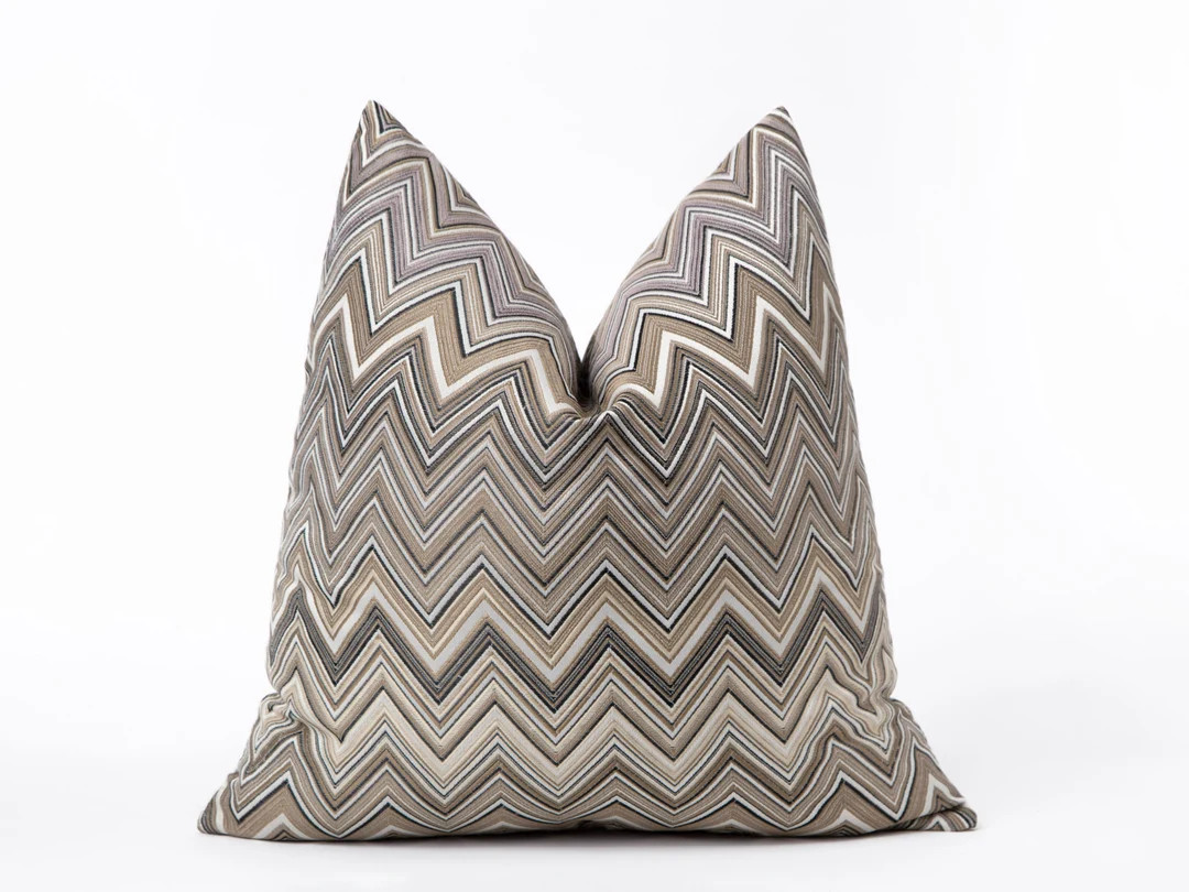 Taupe Chevron Pillow Cover, Taupe Beige Euro Sham Cover, Woven Textured Fabric, Designer Throw Pi... | Etsy (US)