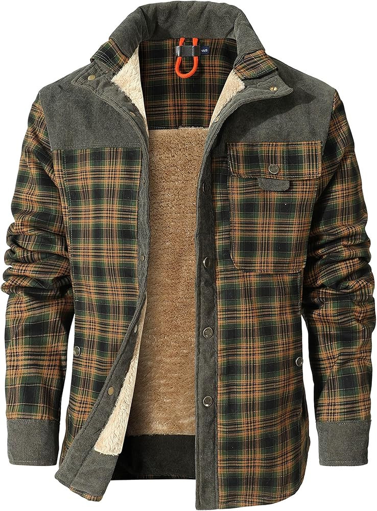 Zaitun Men's Sherpa Lined Flannel Corduroy Plaid Shirt Long Sleeve Button Up Jacket Fleece Coat F... | Amazon (US)
