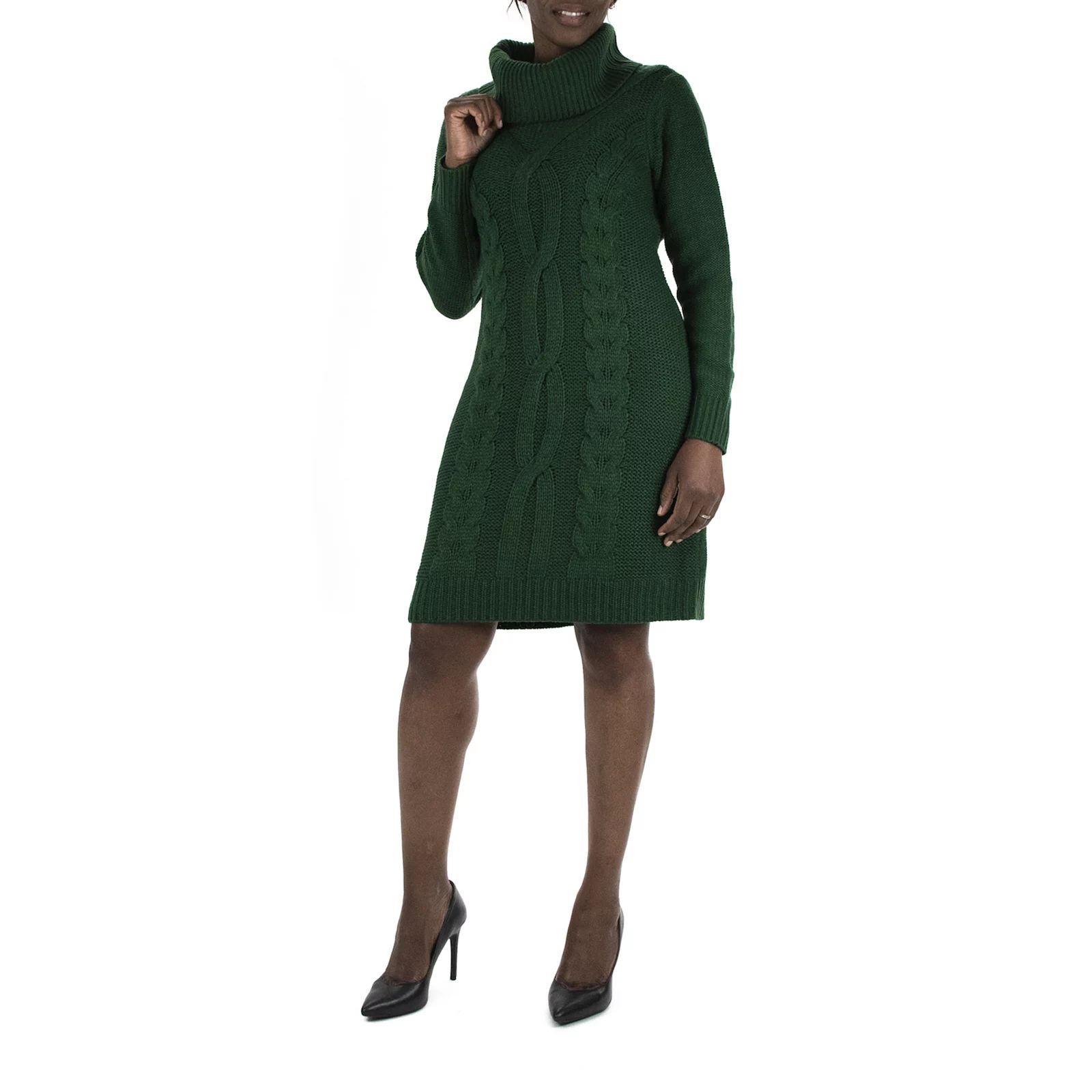 Women's Nina Leonard Cable-Knit Cowlneck Sweater Dress, Size: Large, Green | Kohl's