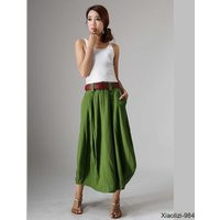 Family Gatherings, Linen Skirt, Midi Skirt With Pockets, Women Linen Green Bubble Summer Made To Order 0984# | Etsy (US)