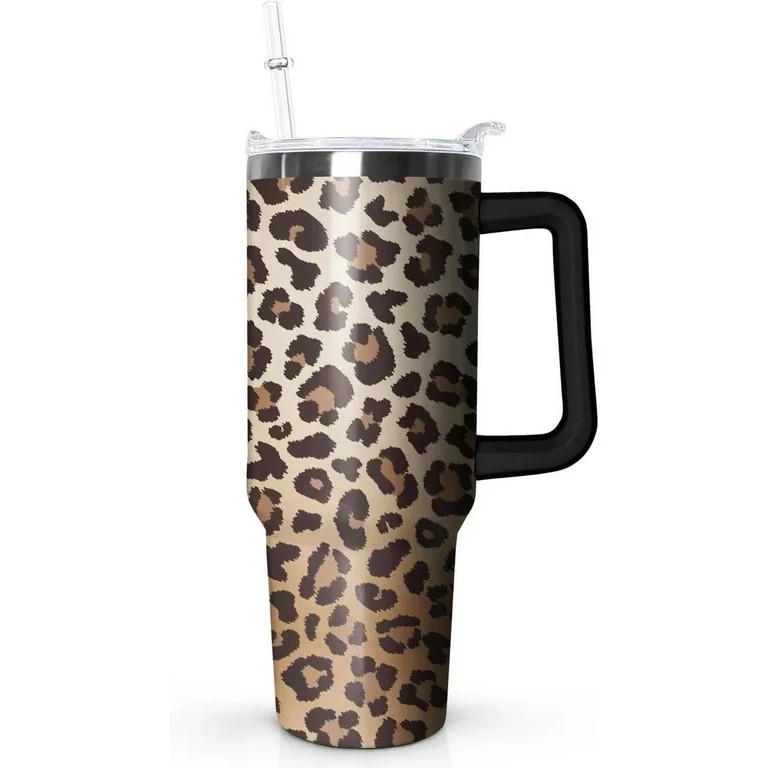 40 oz Tumbler With Handle,Leopard Print Skinny Vacuum Insulated Tumbler With Straw,Cute Cheetah P... | Walmart (US)