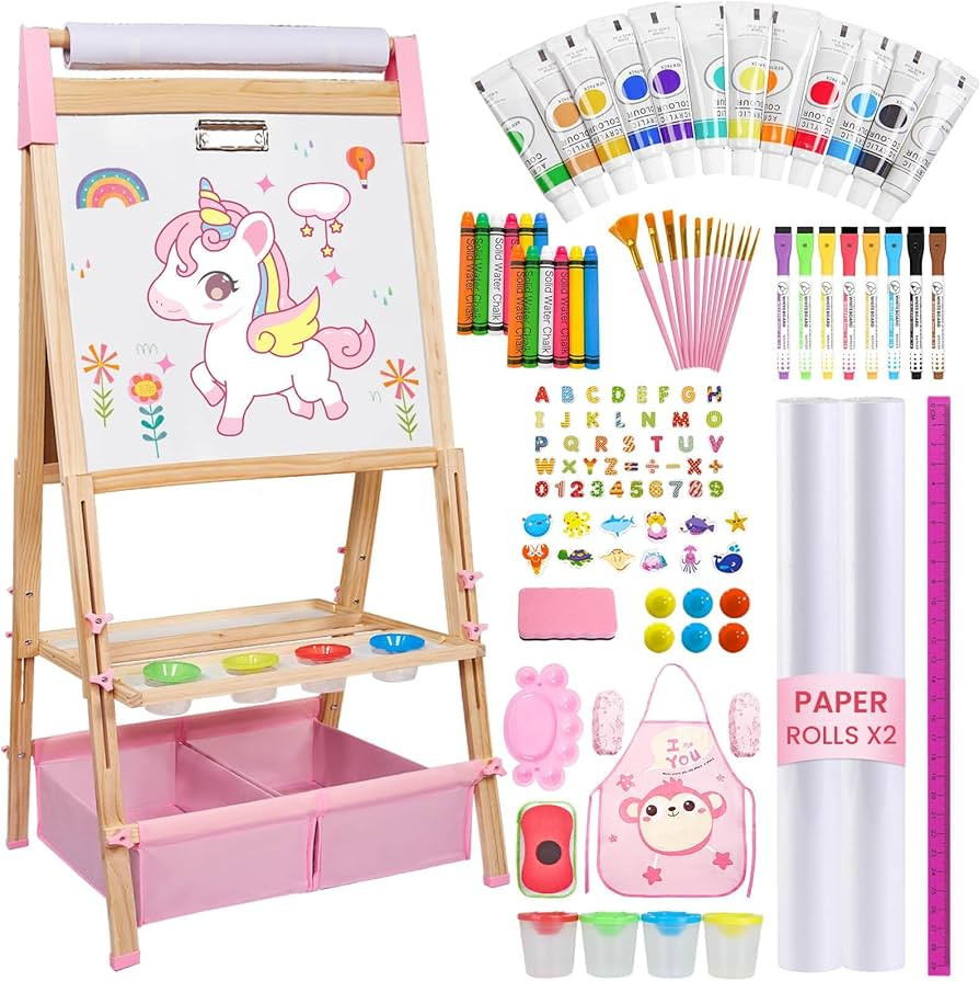 Easel for Kids,Adjustable Wooden Art Easel for Kids,119+ Art Supplies,Double Sided Magnetic Chalk... | Amazon (US)