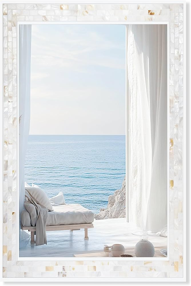 Tanmicoshomy White 24 x 36 Inch Rectangle Bathroom Mirrors for Wall, Natural Shell Framed Wall Mo... | Amazon (US)