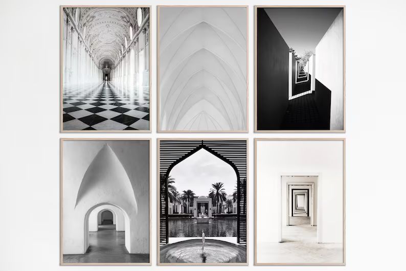 Minimalist Art print set of 6 Black and white Photography Archway Door Print, Architecture Print ... | Etsy (US)