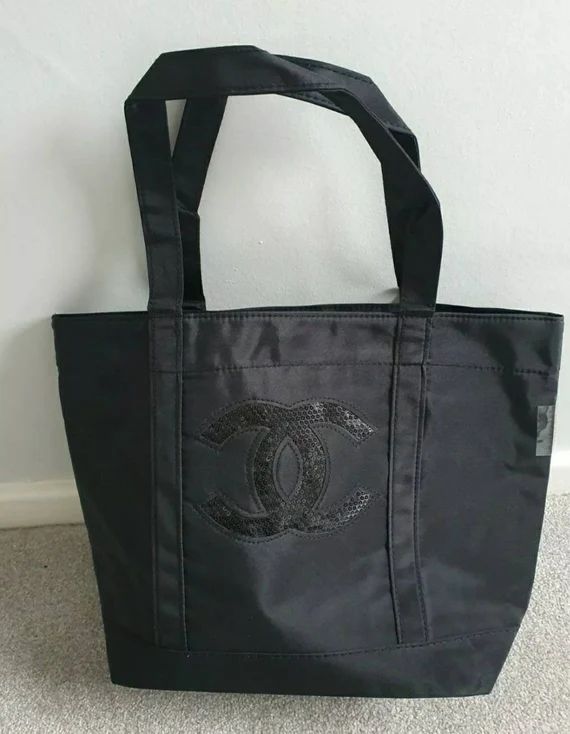 New vip gift CC logo black sequin tote bag chanel inspired | Etsy | Etsy (US)