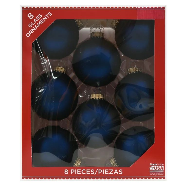 Holiday Time Matte Dark Blue Glass Christmas Ornaments, 8 Count | Walmart (US)