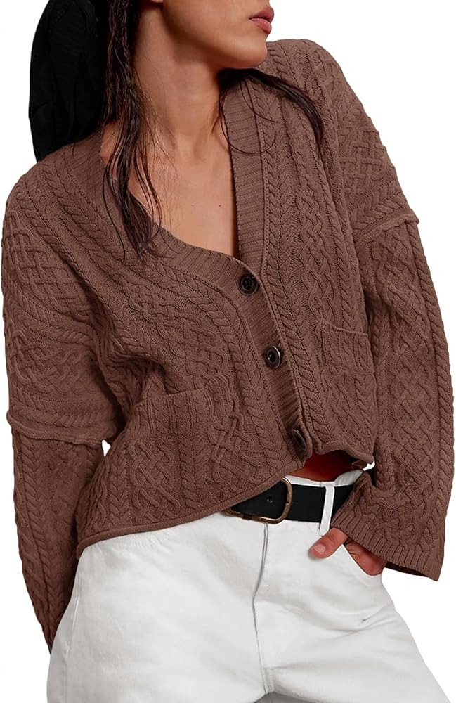 Yousify Womens Cable Knit Cardigans Fall Oversized Long Sleeve Button Open Front Casual Sweater C... | Amazon (US)