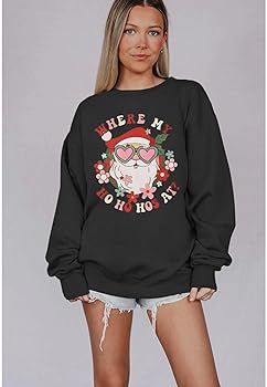 KEKEMI Women's Christmas Santa Sweatshirts Stay Merry And Bright Oversized Shirt Crewneck Long Sl... | Amazon (US)