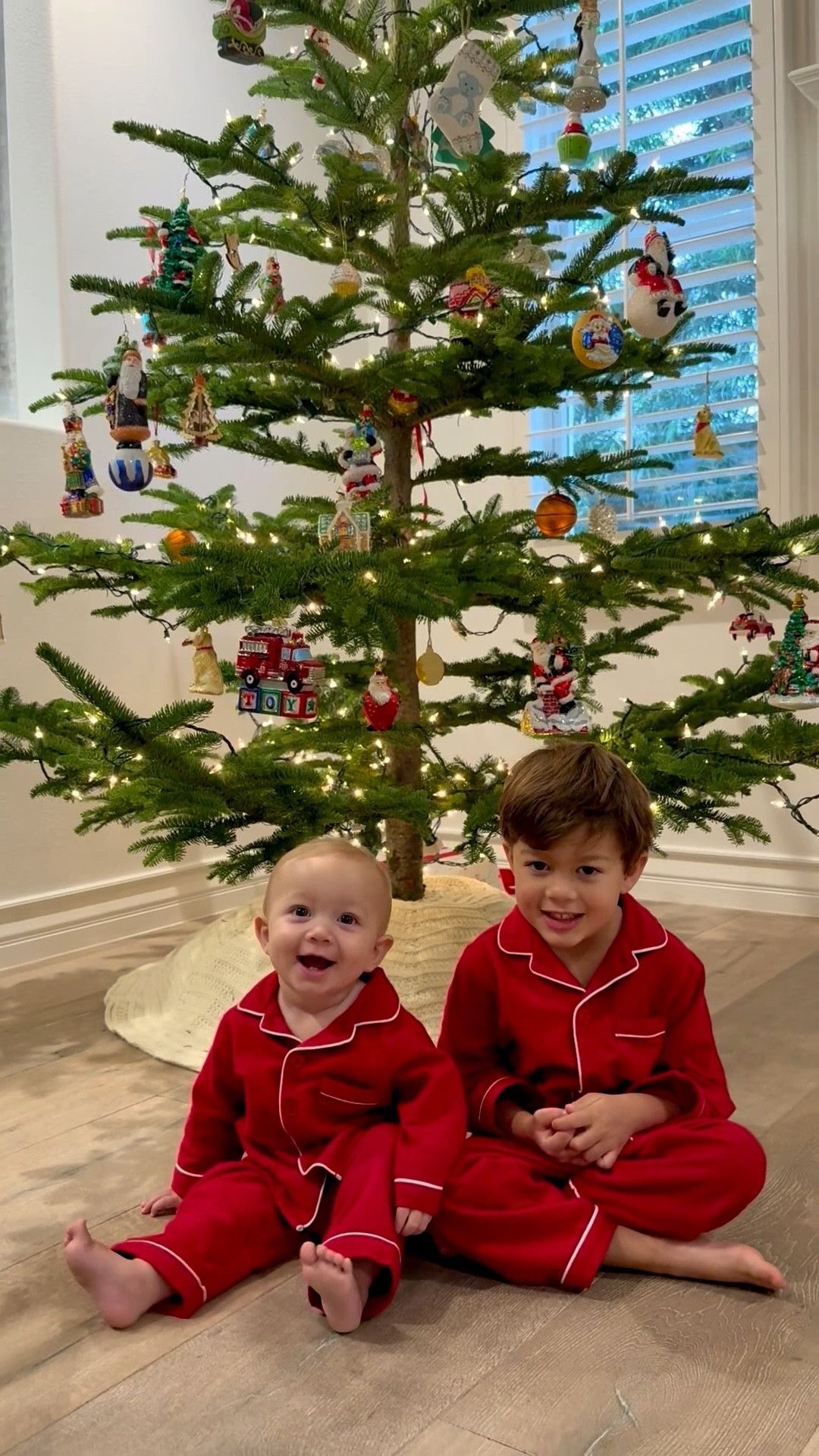 I always want to remember them little like this snuggled under the tree in matching holiday jammies… Baxter’s first Christmas where he believes in all of the magic with Santa, looks forward to checking his elf on the shelf’s whereabouts every morning, and the fact that he has a garbage truck and more hot wheels on his list this year… Then there is sweet baby Barron, and it’s his first actual Christmas. He is just happy as can be crawling around and along for the ride. 

#LTKHoliday #LTKKids #LTKBaby