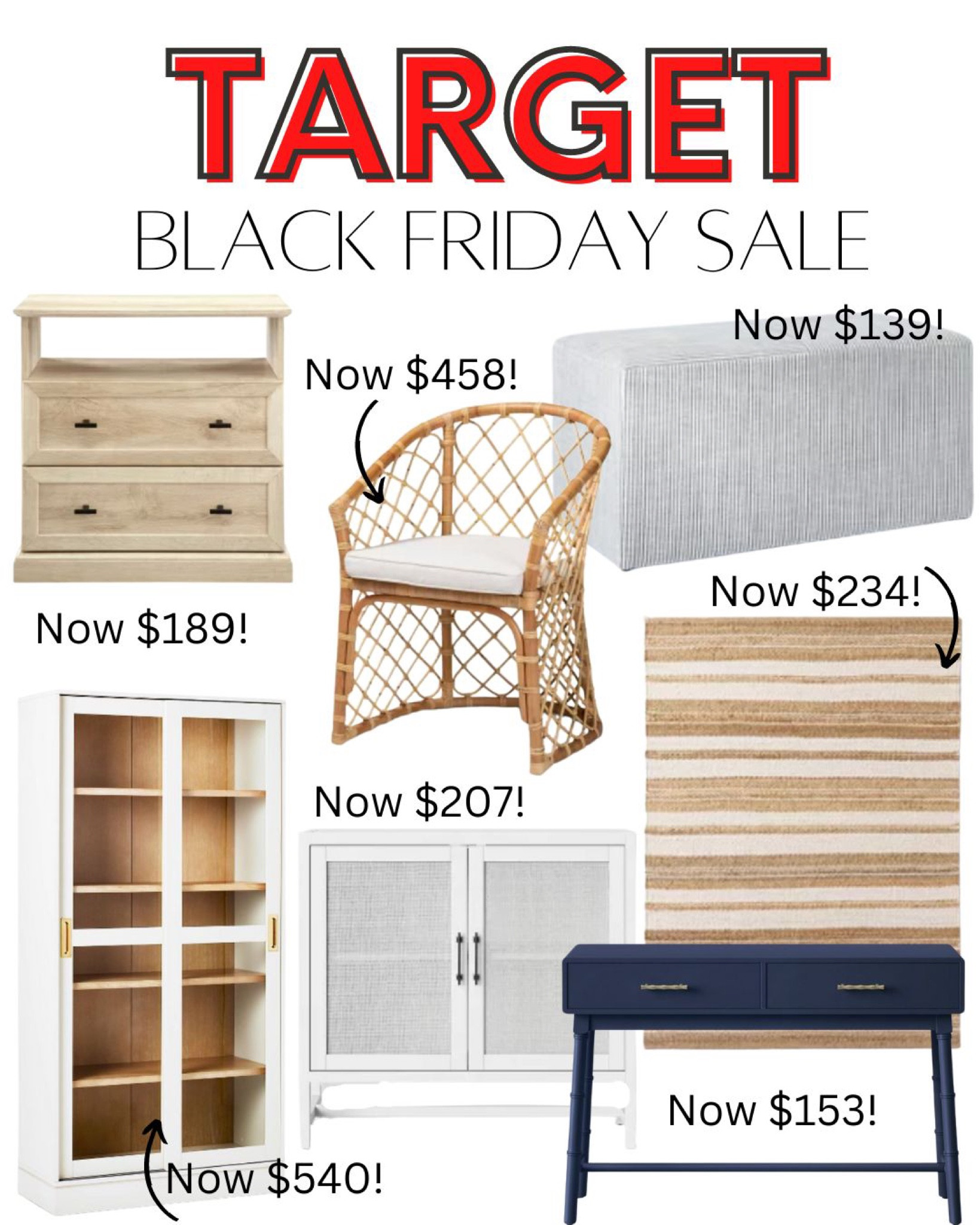 Target Black Friday sale, furniture sale, Studio McGee furniture, striped rug, jute rug, rattan chair, dining chair, striped ottoman, driftwood nightstand, white nightstand, white side table, blue desk, blue console table, white cabinet, neutral decor



#LTKsalealert #LTKCyberweek #LTKHoliday