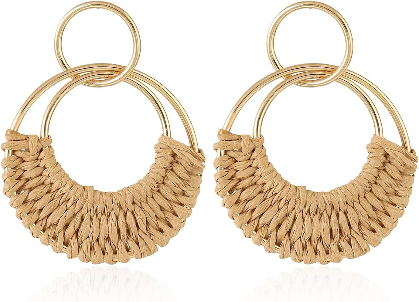 Handmade Raffia Hoop Earrings Statement Tropical Bohemian Straw Dangle Earrings Natural Rattan Va... | Amazon (US)