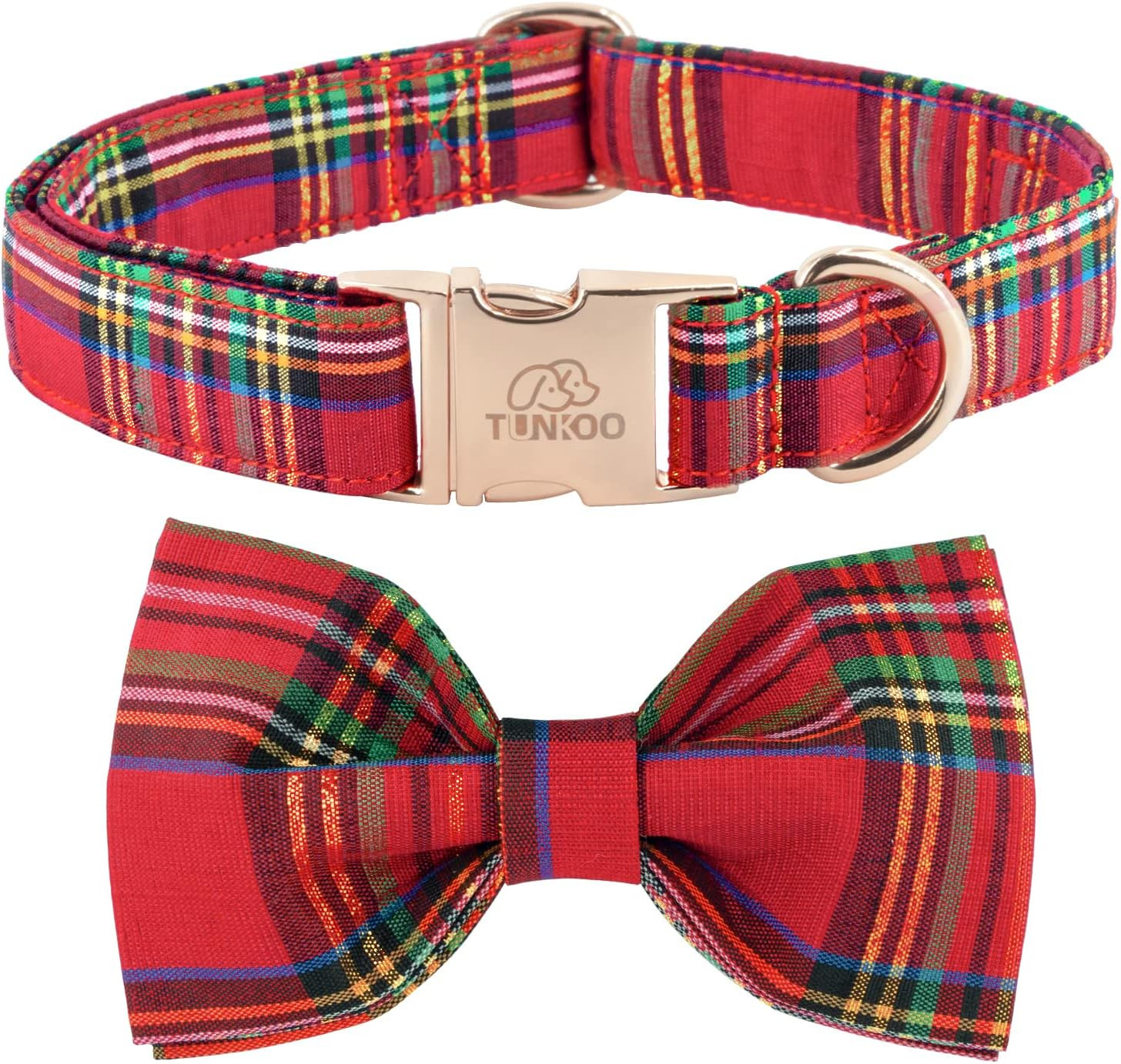 Tunkoo Dog Collar Christmas Plaid with Elegant Bow Tie Soft Comfy Cotton Adjustable Collar, Premi... | Amazon (US)