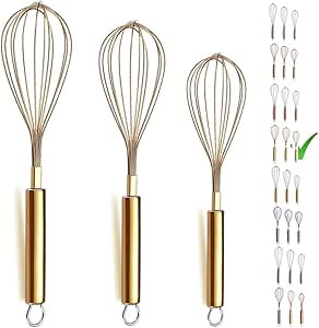 Berglander Gold Whisk Pack of 3 Stainless Steel 8",10",12", Titianium Plating Gold Whisks for Coo... | Amazon (US)