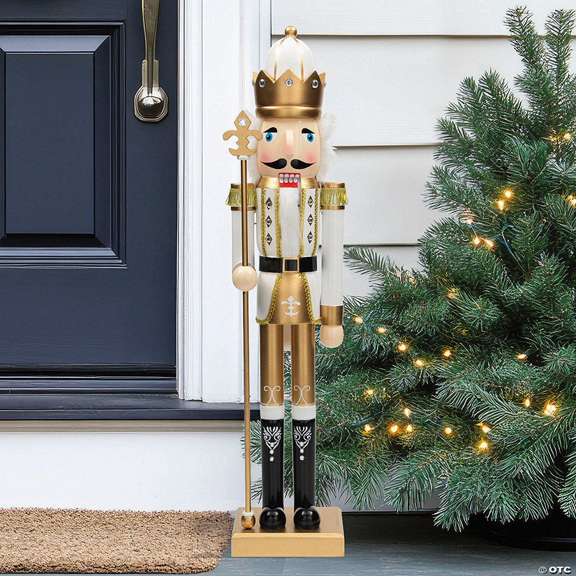 3 Ft. Large Classic Gold Wood Holiday Nutcracker with Scepter | Oriental Trading Company