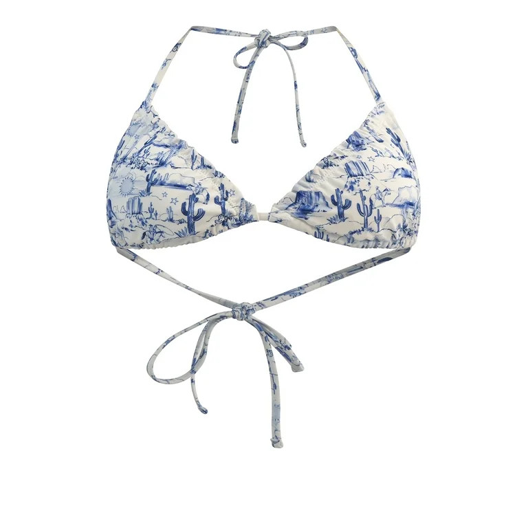 No Boundaries Toile Print Triangle Bikini Top, Women's | Walmart (US)