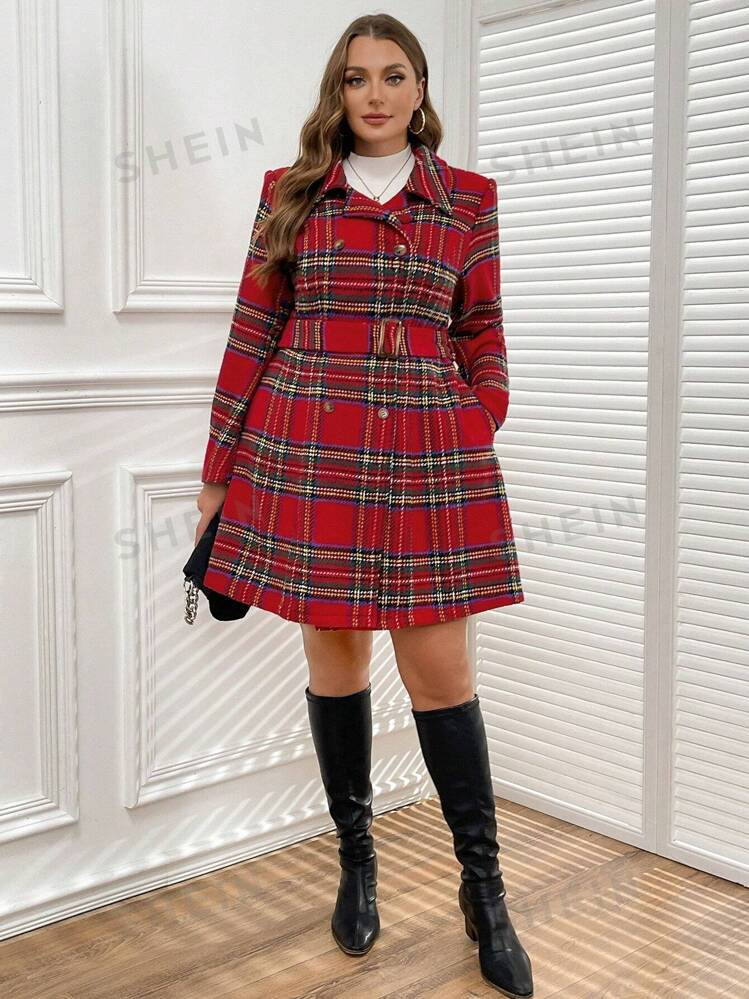 SHEIN Clasi Plus Size Women's Plaid Jacket For Teachers, Autumn Winter | SHEIN
