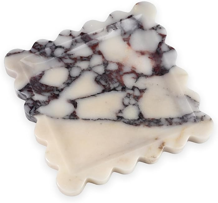 Elegant Square Marble Decorative Tray with Scalloped Edge Natural Stone Vanity Tray Organizer for... | Amazon (US)