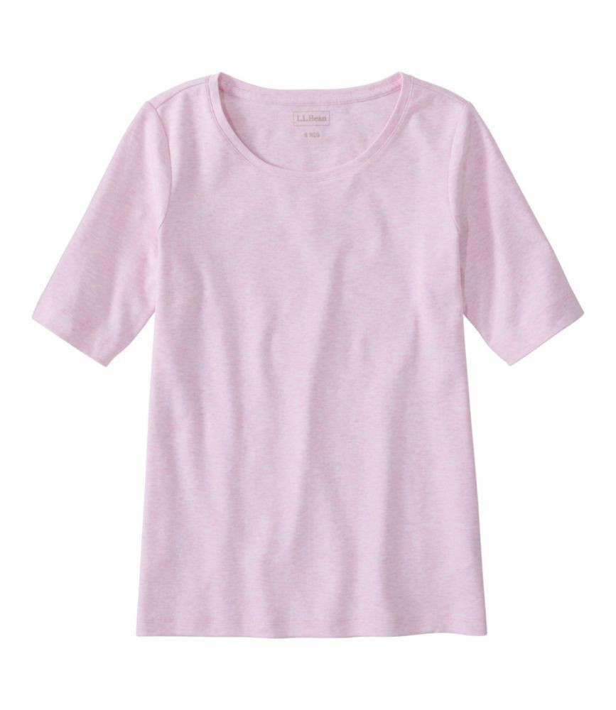 Women's L. L.Bean Jewelneck Tee, Elbow-Sleeve Pale Rose Heather 1X, Cotton | L.L. Bean