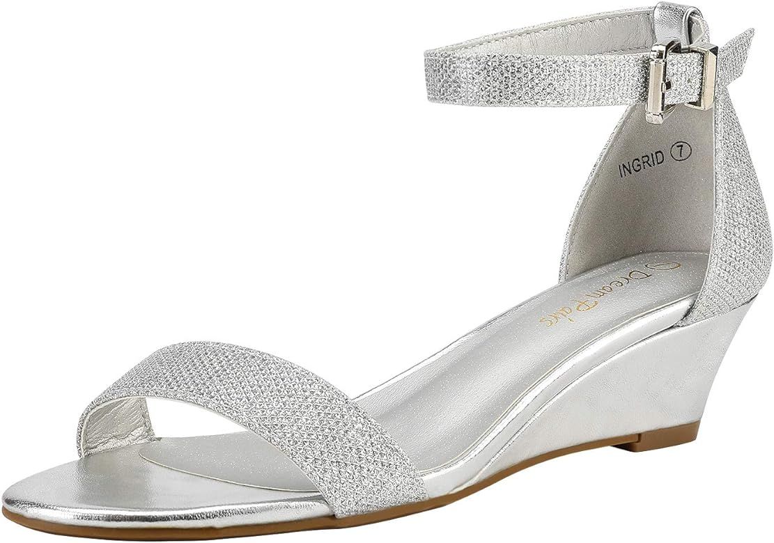 Amazon.com | DREAM PAIRS Women's Ingrid Silver Plaid Ankle Strap Low Wedge Sandals Size 7 M US | ... | Amazon (US)