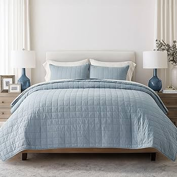 EVERGRACEHOME 100% Cotton Box Stitch Quilt Bedding Set King Size 3 Pieces, Garment-Washed Lightwe... | Amazon (US)