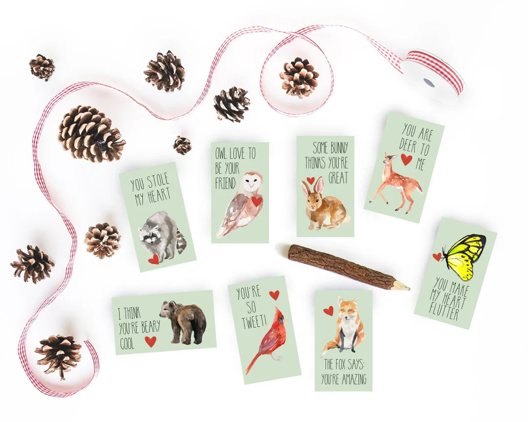 Printable Valentine Cards for Kids Woodland Animal Valentine Cards Printable DIY Valentine Cards ... | Etsy (US)