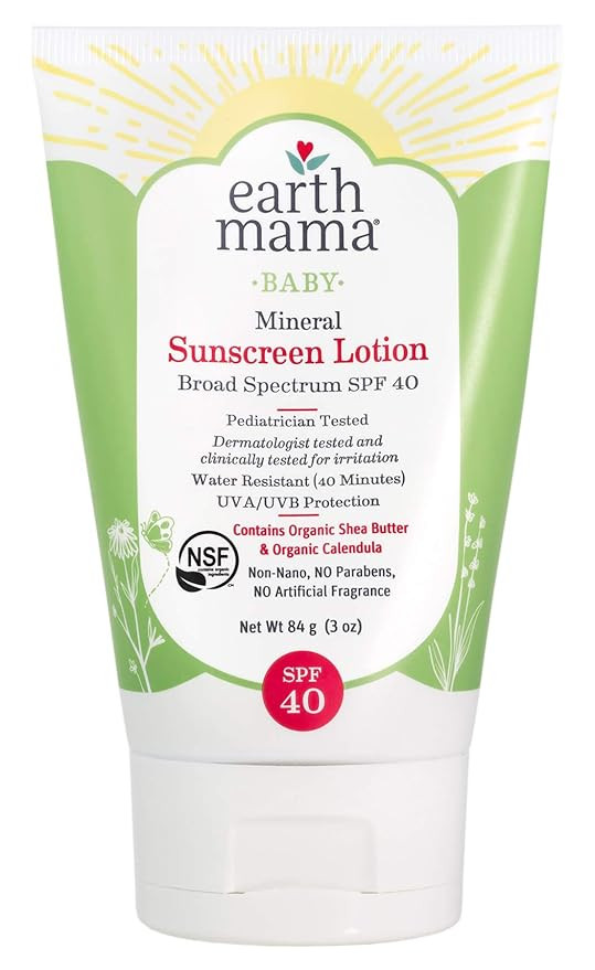 Baby Mineral Sunscreen Lotion SPF 40 by Earth Mama | Reef Safe, Non-Nano Zinc, Contains Organic R... | Amazon (US)