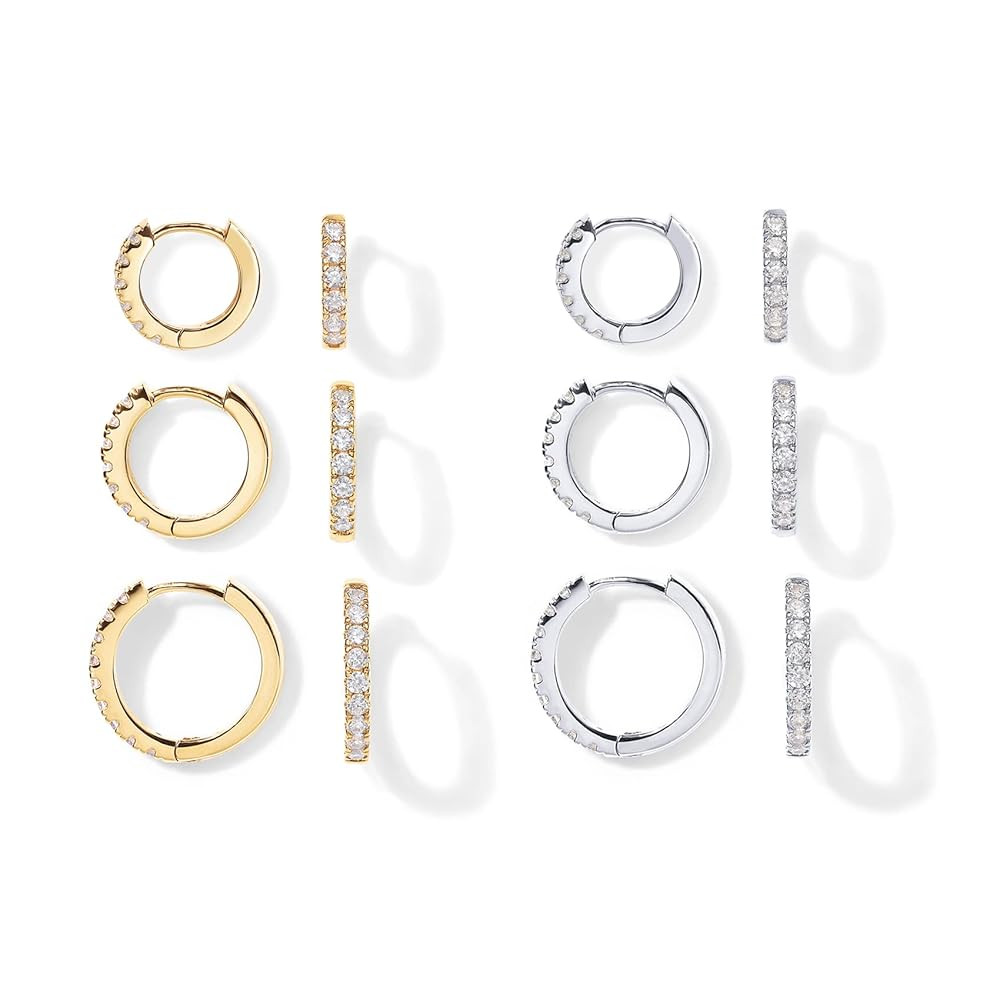 PAVOI 18K Gold Plated 925 Sterling Silver Posts 3 Pairs Hoop Earrings Set for Women | Huggie Earr... | Amazon (US)