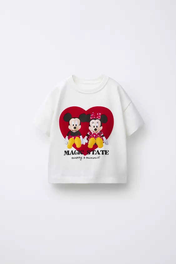 MICKEY AND MINNIE MOUSE © DISNEY FLOCKED TEXT PRINT T-SHIRT | Zara US