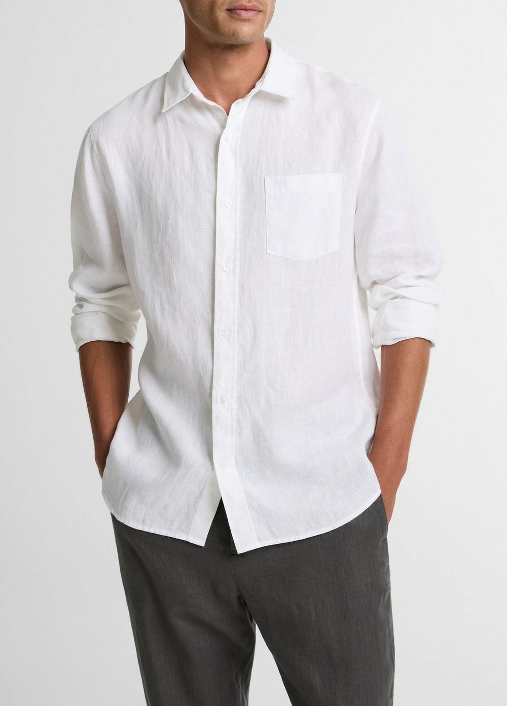 Men's Linen Button-Front Shirt, Optic White, Size XS Vince | Vince LLC