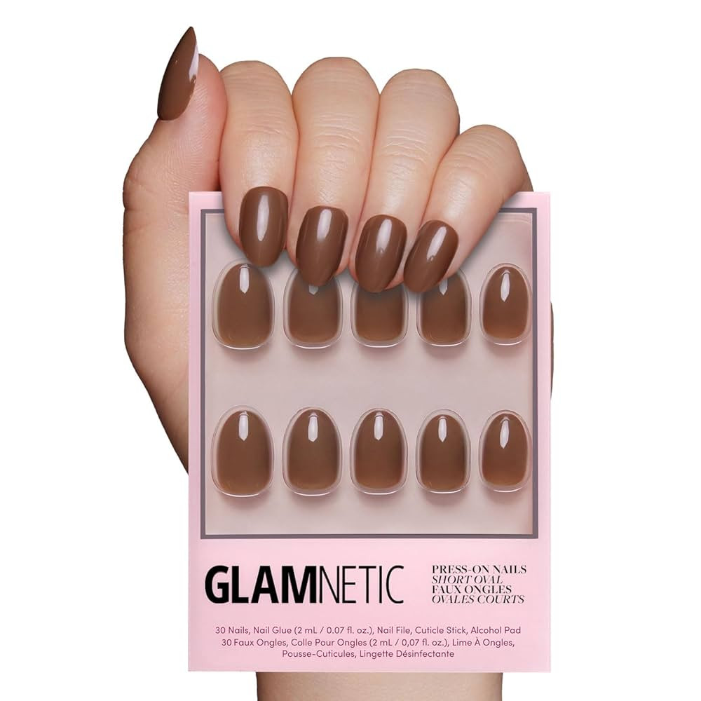 Glamnetic Press On Nails - Chocolate Brown | Opaque Muted Soft Brown Short Oval False Nails, Reus... | Amazon (US)