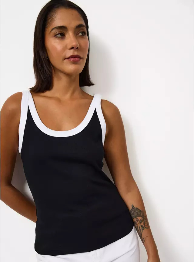 Buy Black Contrast Trim Strappy Vest 18 | Camisoles and vests | Tu | Tu Clothing