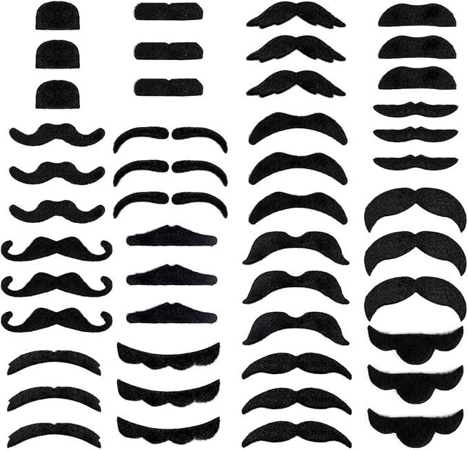 48 Pcs Fake Mustaches, Self Adhesive Fake Beard, Novelty Hairy Beard, Costume Facial Hair for Hal... | Amazon (US)