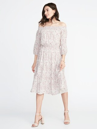 Old Navy Womens Waist-Defined Off-The-Shoulder Dress For Women Pink/White Floral Size L | Old Navy US