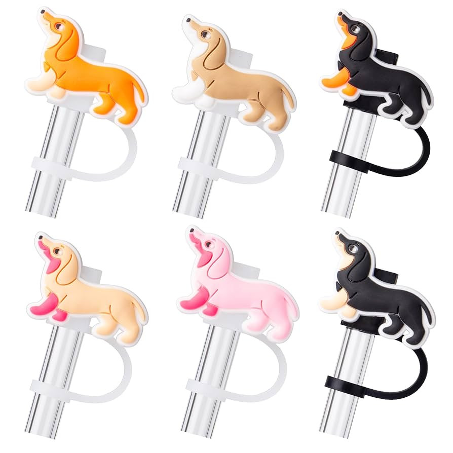 6PCS Straw Cover, 10mm Weiner Dog Straw toppers,Dachshund Dog Straws Topper Fits Stanley Tumbler,... | Amazon (US)