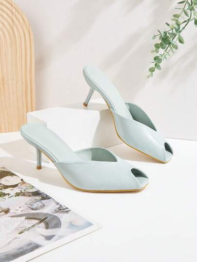 Minimalist Chic Blue Open Toe Backless Stiletto High Heel Sandals,Summer Outfits | SHEIN UK | SHEIN