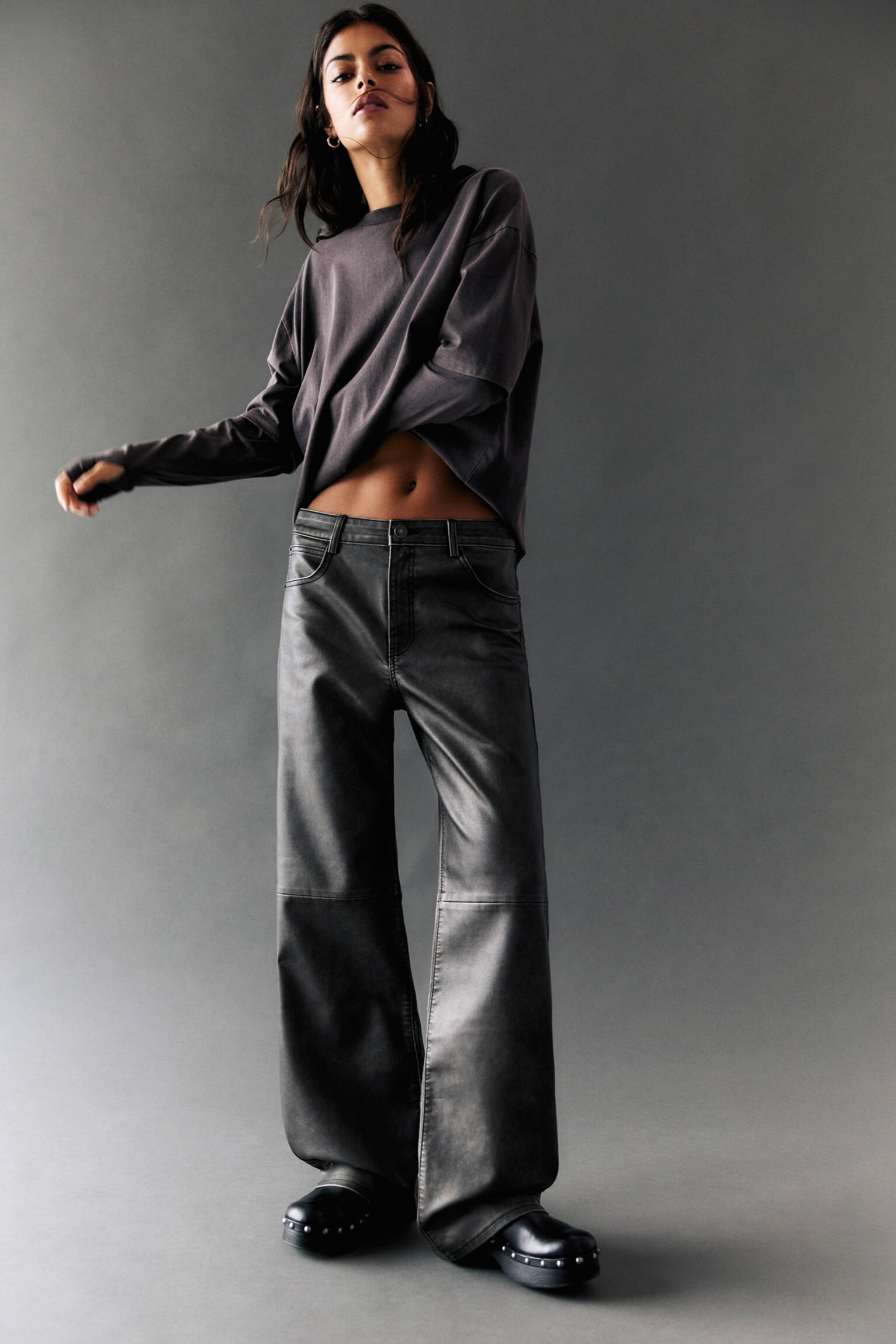 Straight fit faux leather trousers | PULL and BEAR UK