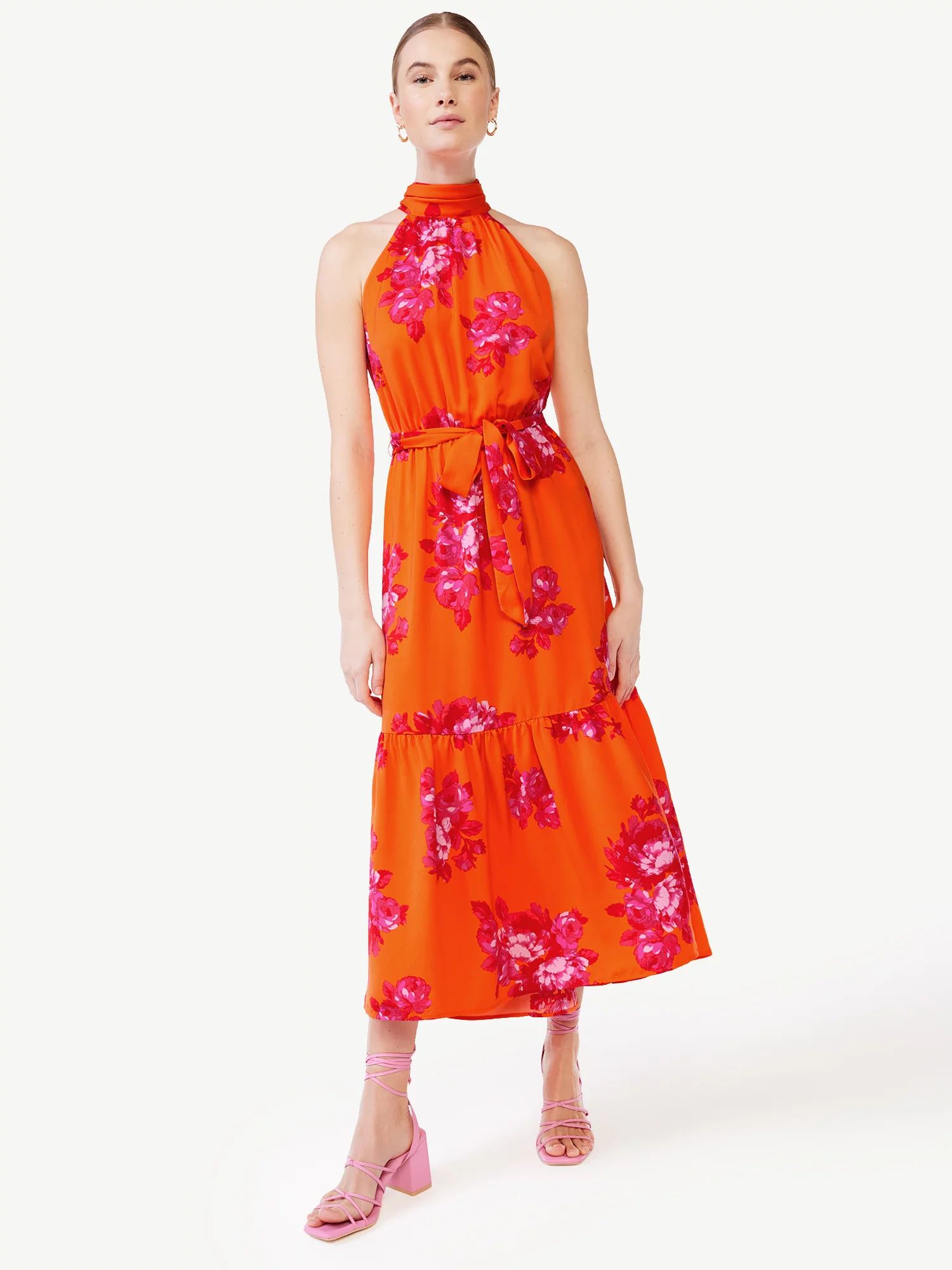 Scoop Women's Satin Halter Midi Dress - Walmart.com | Walmart (US)