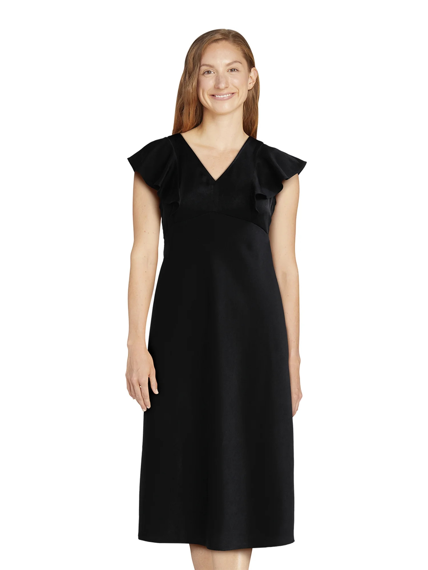 Time and Tru Women's and Women’s Plus Silky Satin Midi Dress with Flutter Sleeves, Sizes XS-4X | Walmart (US)