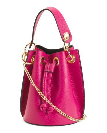 Made In Italy Leather Bucket Bag With Chain Crossbody Strap | TJ Maxx