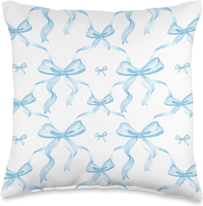Aesthetic Pattern Co Aesthetic Light Blue Ribbons and Bows in Watercolor Throw Pillow, 16x16, Mul... | Amazon (US)